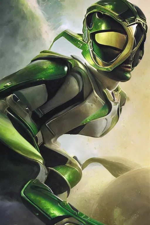 Image similar to portrait of carl sagan as green ranger on rollerskates from power rangers, intricate, highly detailed, smooth, artstation, digital illustration by Ruan Jia and Mandy Jurgens and Artgerm and Wayne Barlowe and Greg Rutkowski and Zdislav Beksinski