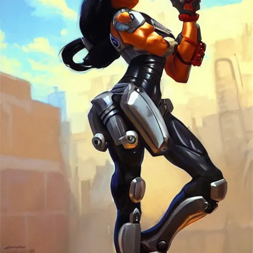 Image similar to greg manchess portrait painting of battle angel alita as overwatch character, totally whack, medium shot, asymmetrical, profile picture, organic painting, sunny day, matte painting, bold shapes, hard edges, street art, trending on artstation, by huang guangjian and gil elvgren and sachin teng