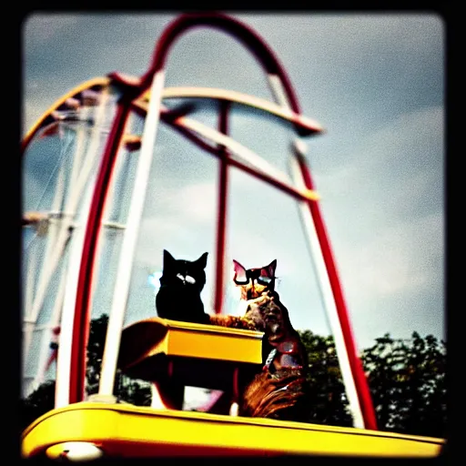 Prompt: !!! cat!!!, ( ferris wheel ), feline, sitting, riding, award winning photo