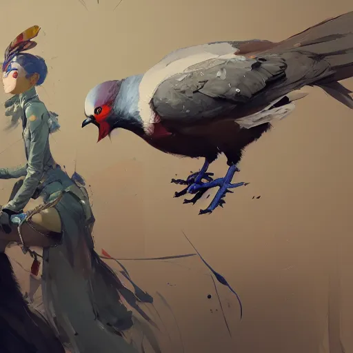 Prompt: concept art of pigeon, highly detailed painting by dustin nguyen, akihiko yoshida, greg tocchini, greg rutkowski, cliff chiang, 4 k resolution, trending on artstation, 8 k