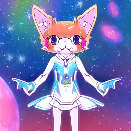 Image similar to the vtuber spork of love, a space cat who sings