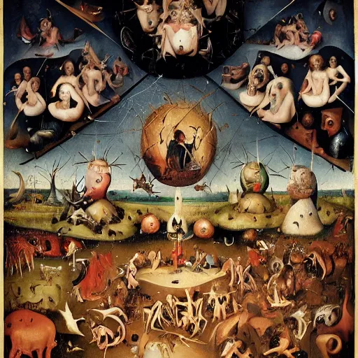 Prompt: A Concert for the Dammed, in the style of The Garden of Earthly Delights by Hieronymus Bosch, featured on Artstation