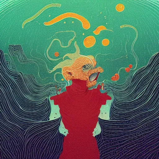 Image similar to illustration of screaming, by Victo Ngai and James Gilleard