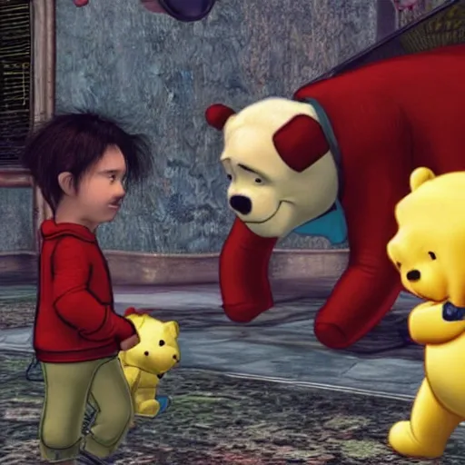 Prompt: screenshot of Keanu Reeves and Winnit the Pooh in fallout new vegas