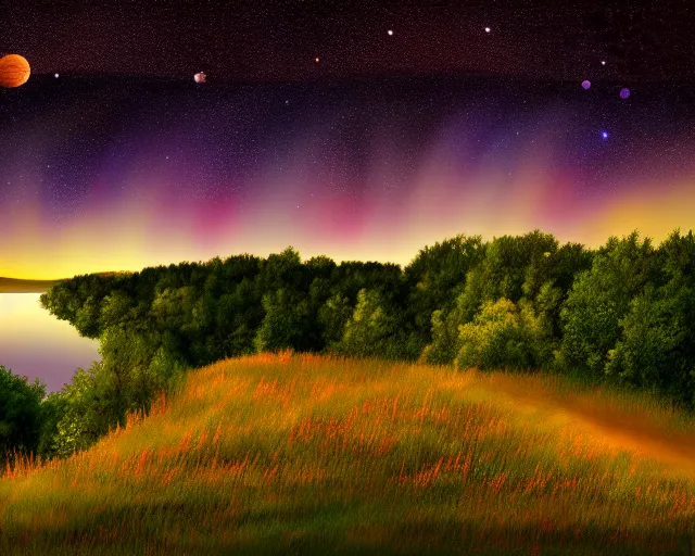 Prompt: scenic view of the sky on a summer night, ultradetailed,,