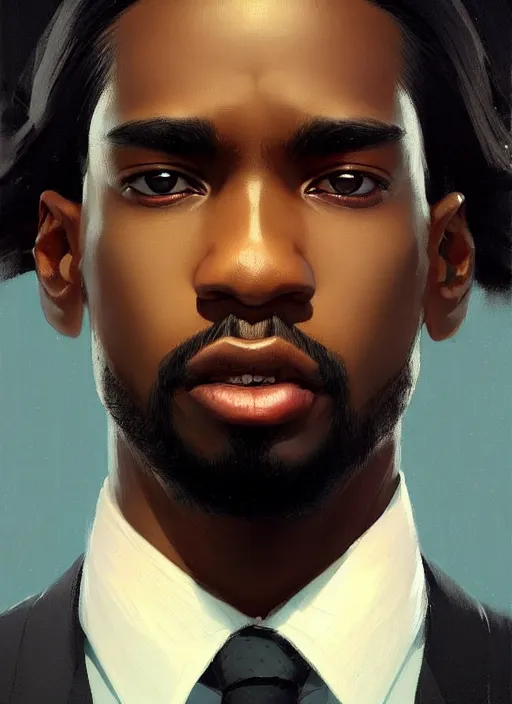 Prompt: a man in his twenties, black skin handsome, long hair, suit ， perfect face, symmetric eyes, sharp focus, specular reflection, occlusion shadow, artstation, by ilya kuvshinov and jeremy lipking, light novel cover art, 3 d epic illustrations, symmetric body