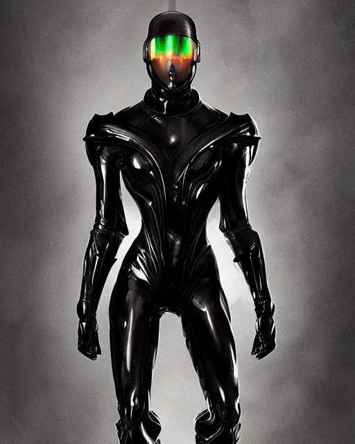 Image similar to iridescent sinewy smooth muscular male sleek glossy black pearlescent scifi armor with smooth black featureless helmet, by greg rutkowski, mark brookes, jim burns, tom bagshaw, magali villeneuve, eve ventrue, trending on artstation