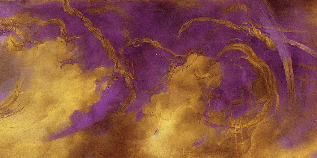 Image similar to Purple tornado painting by Leonardo Da Vinci