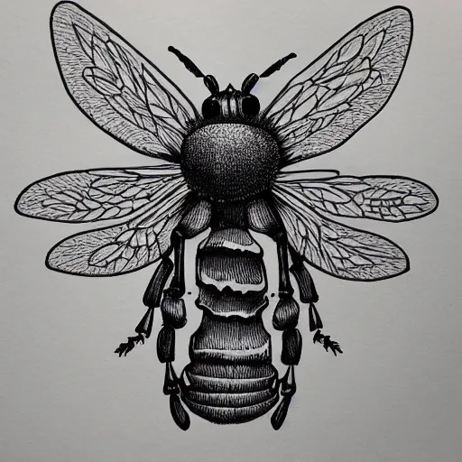 Image similar to hybrid of a bee and skeleton, pen illustration, 4k