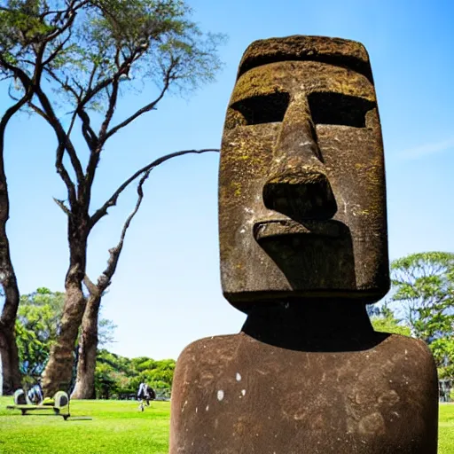 Image similar to moai statue doing a kickflip on a skateboard