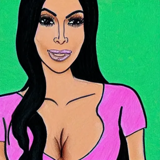 Image similar to Kim Kardashian poorly drawn in wax-crayon by a five-year old