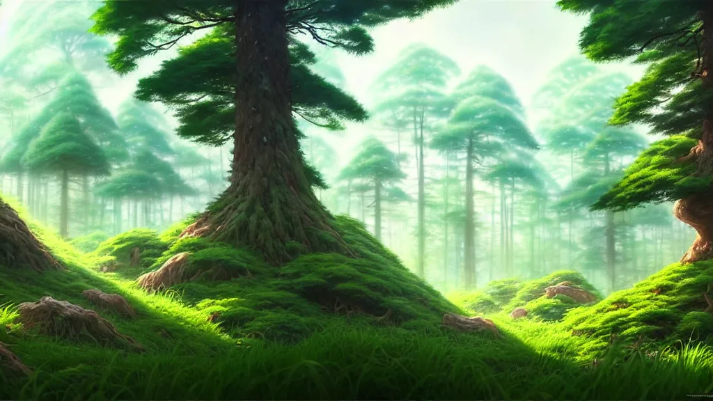 Prompt: forest clearing landscape, studio ghibli, pixar and disney animation, sharp, rendered in unreal engine 5, highly detailed, digital painting, artstation, concept art, smooth, sharp focus, illustration, wide angle, artbook, wallpaper, splash art, promo art, dramatic lighting, art by artgerm and greg rutkowski and bo chen and jin xiaodi