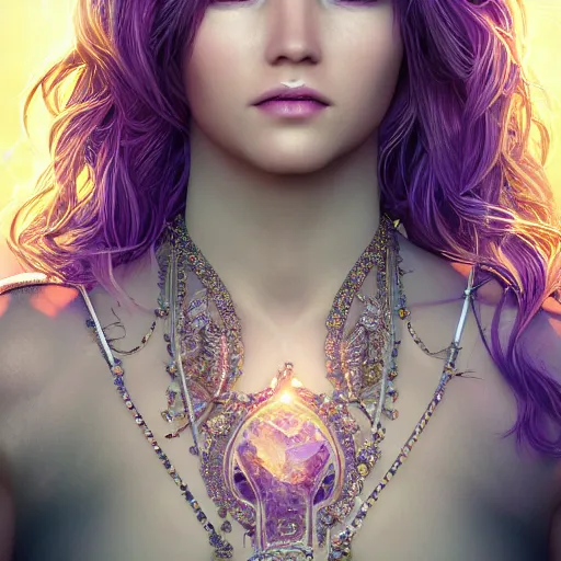 Image similar to portrait of wonderful princess of amethyst with fair skin, ornate 8 k gorgeous intricate detailed, accent lighting, dramatic light, octane render