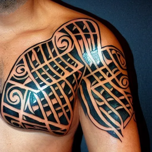 Prompt: tribal tatoo, sculpture, gold material, intrincate, detailed, fractal