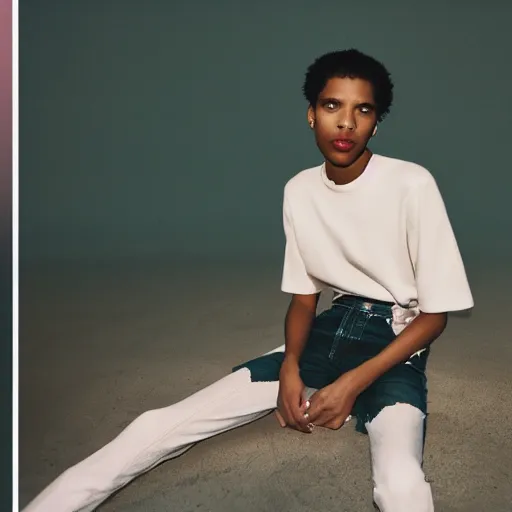 Image similar to realistic photoshooting for a new ssense!!! lookbook, color film photography, photo of a woman, photo in style of tyler mitchell, 3 5 mm, featured on vogue