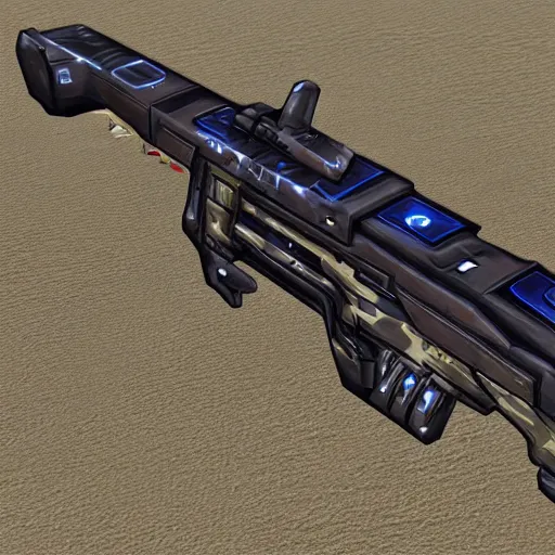 Prompt: a realistic looking photon rifle from Phantasy Star Online, high detail, high contrast, desert camouflage