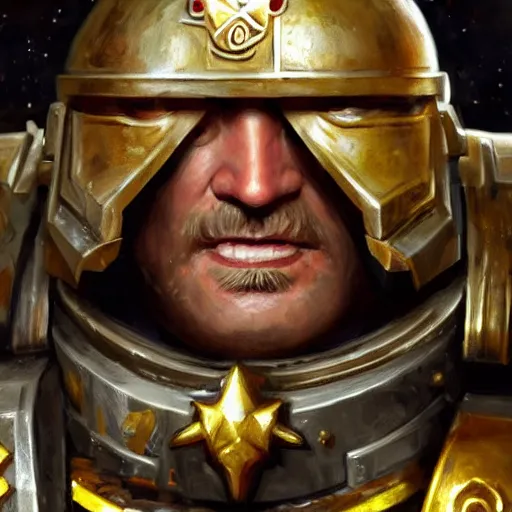 Prompt: Felix Kjellberg, PewDiePie as a space marine Primarch, warhammer 40k, closeup character portrait art by Donato Giancola, Craig Mullins, digital art, trending on artstation