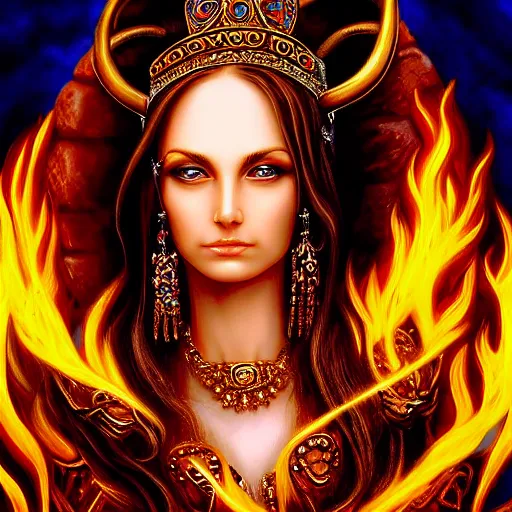 Image similar to perfectly centered close up portrait of goddess of fire, candid photography, by anne stokes, highly detailed