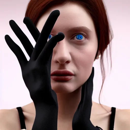 Prompt: a woman with six fingers polydactyly tries on gloves digital illustration, detailed, 8 k, artstation, detailed and intricate, 8 k resolution, hyperrealistic, octane render, cinematic