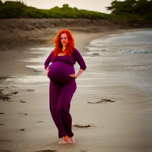 Prompt: pregnant redheaded girl on the beach