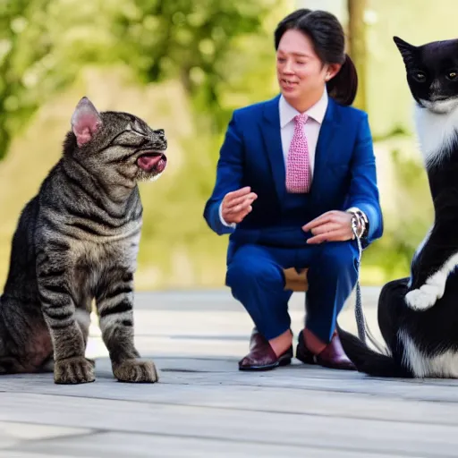 Image similar to Dog, cat and monkey in suits having business talk.