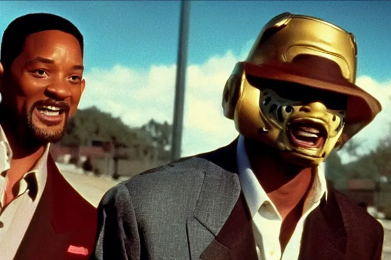 Image similar to film still of Will Smith in The Mask (1994), film grain