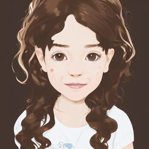 Prompt: seven year old girl with short wavy curly light brown hair with a wire haired jack russell terrier puppy, white with brown patches over both eyes. highly detailed. clean cel shaded vector art by lois van baarle, artgerm, helen huang, by makoto shinkai and ilya kuvshinov, rossdraws, illustration, art by ilya kuvshinov