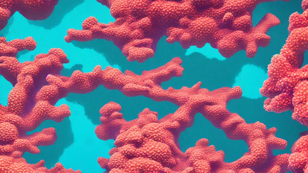 Image similar to coral reef close - up okinawa prefecture, japan, a collage painting, in the style of wes anderson, lola dupre, david hockney, isolated on negative white space background dark monochrome neon fluorescent spraypaint accents volumetric octane render