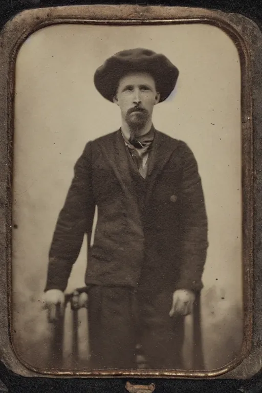 Image similar to a tintype photo of a man with crazy hair