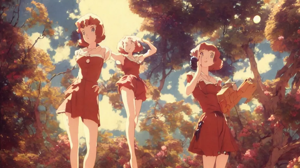 Prompt: a film still of a 1 9 5 0's anime girls from ufo, hdr, full body mid shot, perfect art, trending on pixiv fanbox, painted by gaston bussiere, makoto shinkai, akihiko yoshida, gaston bussiere, craig mullins