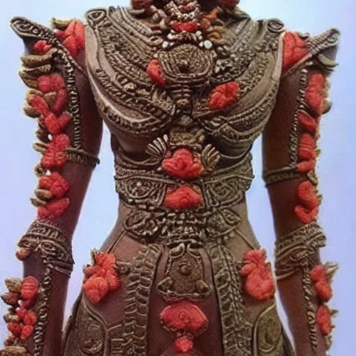 Image similar to “ a brown woman wearing coral armor. super detailed. intricate. award winning. ”