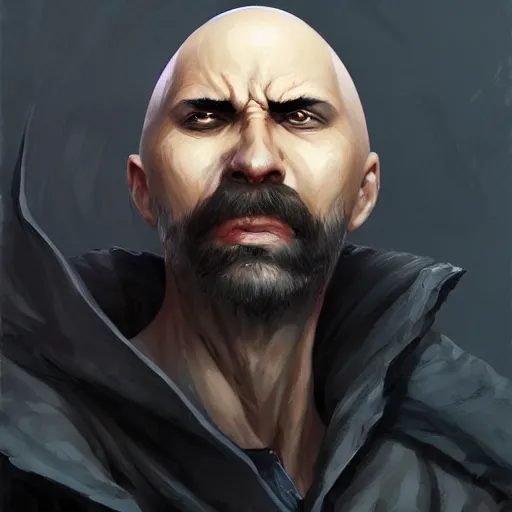 Prompt: bald man with large solid black eyes, black blood dripping from eyes, portrait, behance hd artstation, style of jesper ejsing