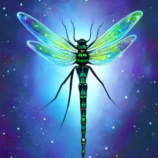 Image similar to A cosmic Dragonfly, universe on the background, concept art , Pinterest art station