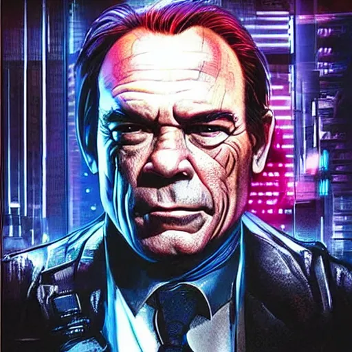 Prompt: cyberpunk impossible very strange portrait of tommy lee jones