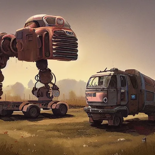 Image similar to concept art of a rusty sci - fi truck, by simon stalenhag