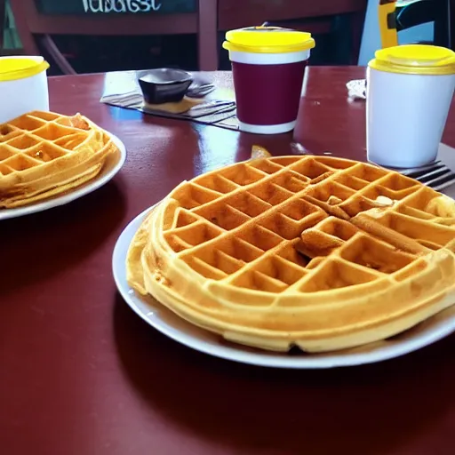 Image similar to first person perspective picture of arms on table, wafflehouse