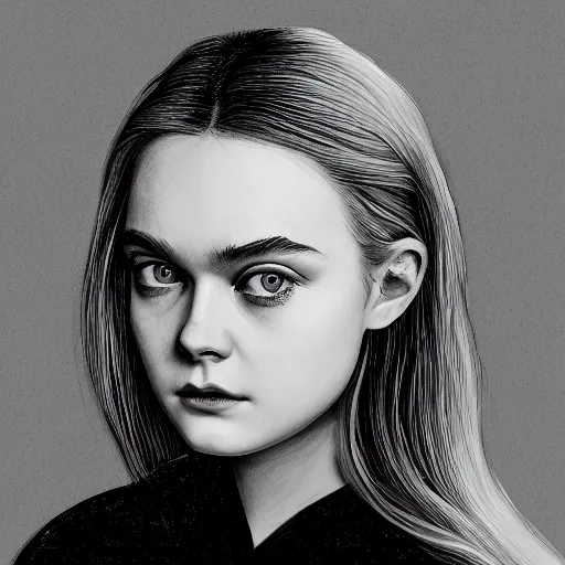 Prompt: professional painting of Elle Fanning in the style of David Fincher, head and shoulders portrait, symmetrical facial features, smooth, sharp focus, illustration, intricate, stormy weather, extremely detailed masterpiece,