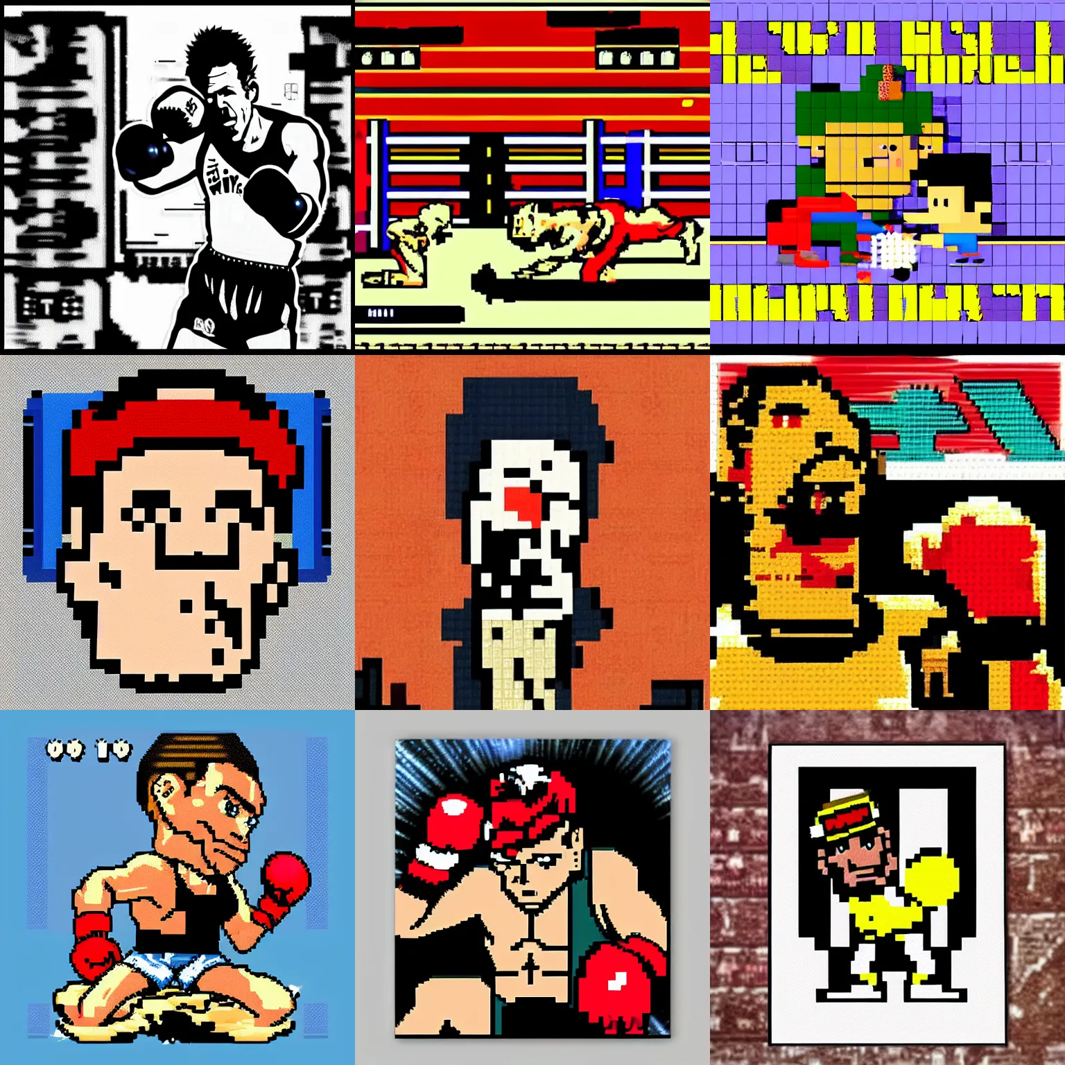 Prompt: 8 bit Tom Waits as a boxer in Nintendo Mike Tyson’s Punch Out