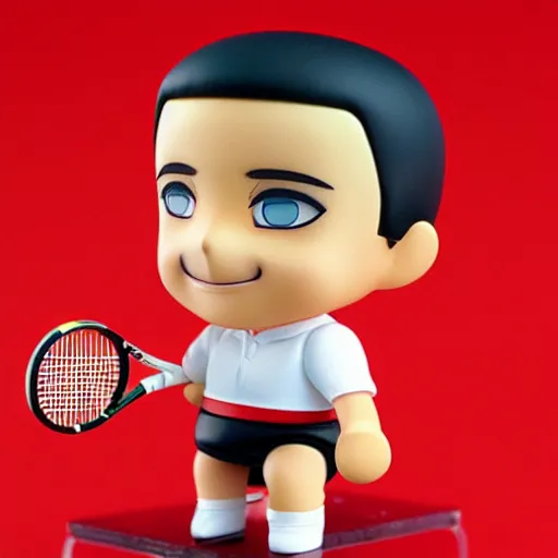 Prompt: novak djokovicl as nendoroid, backgraund is tennis court, kodak film