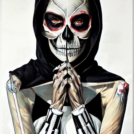 Image similar to a skeleton in black cloak by Sandra Chevrier