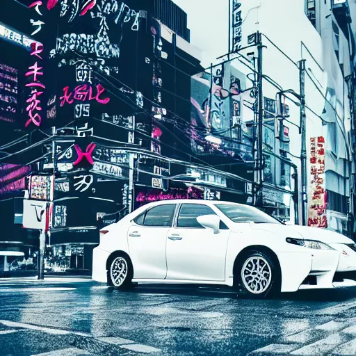 Prompt: tokyo vaporwave lexus ct 2 0 0 h origami neon signs raining, hyper realisitic