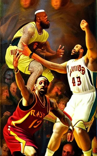 Image similar to renaissance painting of lebron james