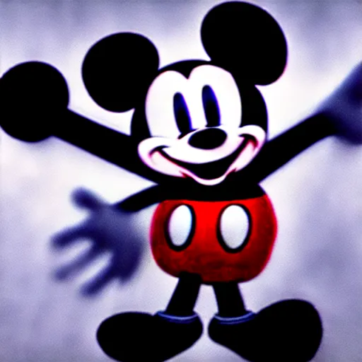 Image similar to Mickey Mouse as a demon, photorealistic, film still, desolate