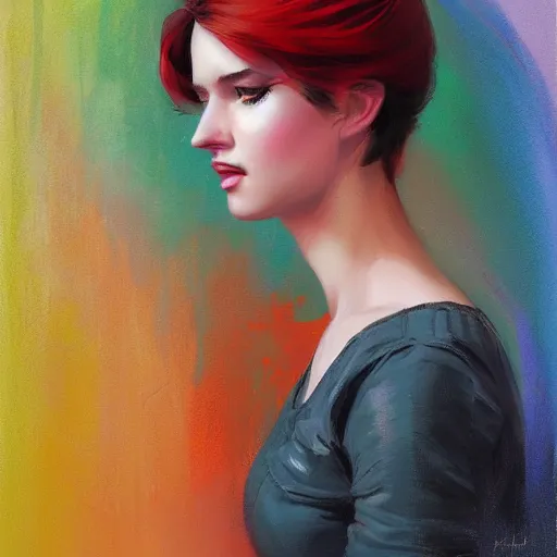 Prompt: tetrachromia half - machine woman with cute - fine - face, pretty face, multicolored hair, realistic shaded perfect face, extremely fine details, by realistic shaded lighting poster by ilya kuvshinov katsuhiro otomo, magali villeneuve, artgerm, jeremy lipkin and michael garmash and rob rey