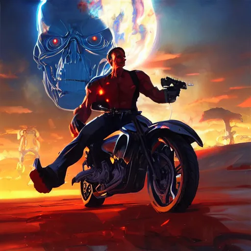 Image similar to hero world the terminator 2 : judgement day, behance hd by jesper ejsing, by rhads, makoto shinkai and lois van baarle, ilya kuvshinov, rossdraws global illumination