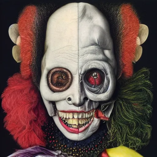 Image similar to a split personality tries to separate, left is white and looks kind, right is black and looks evil, by Giuseppe Arcimboldo, colored pencils, hyper realistic,hyper detailed