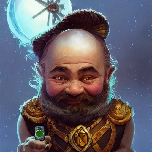 Prompt: a detailed portrait of a dwarf holding a shiny diamond, by justin gerard and victo ngai, digital art, realistic painting, very detailed, fantasy, dnd, trending on artstation