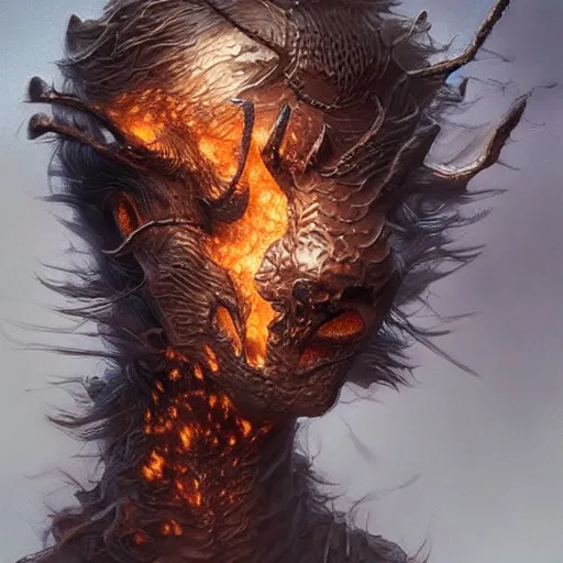 Prompt: big part of face looks exactly like cat head and torso, being built piece by piece, photorealistic, highly detailed, hellfire background, artstation, hyper detailed, sharp focus, art by michael whelan, artgerm, greg rutkowski and luis royo, intricate details, 4 k, unreal engine