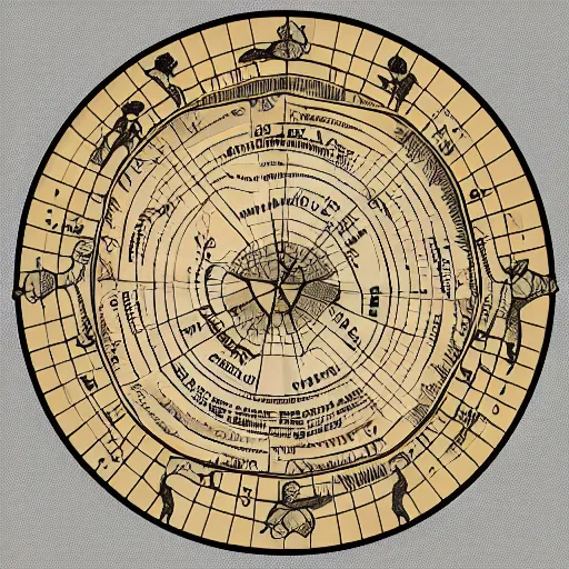 Prompt: a stack of turtles beneath a round disc map, map on top