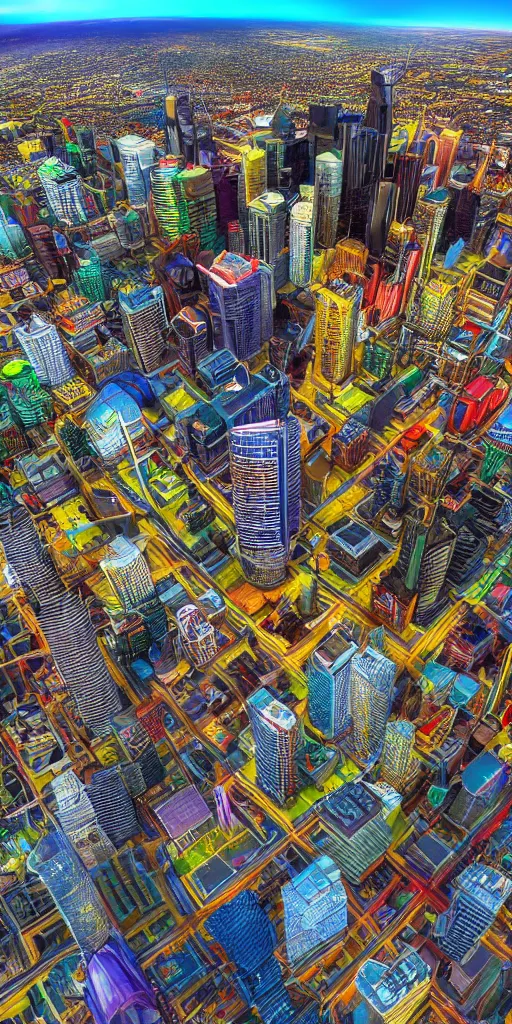 Prompt: hyper realistic photo of calgary downtown city view, 1 6 k, hyper realistic, fractal art, art station, coherent design, symmetrical, vivid colour, complementary colour, golden ratio, detailed, sharp lines, intricate, rainbow shift, in unreal 3 d engine, ray tracing, octane render